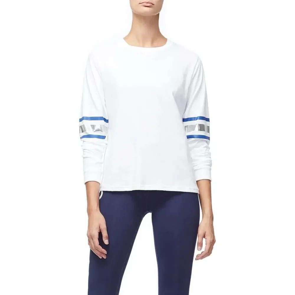 Good American The Metallic Stripe Crew Neck Tee